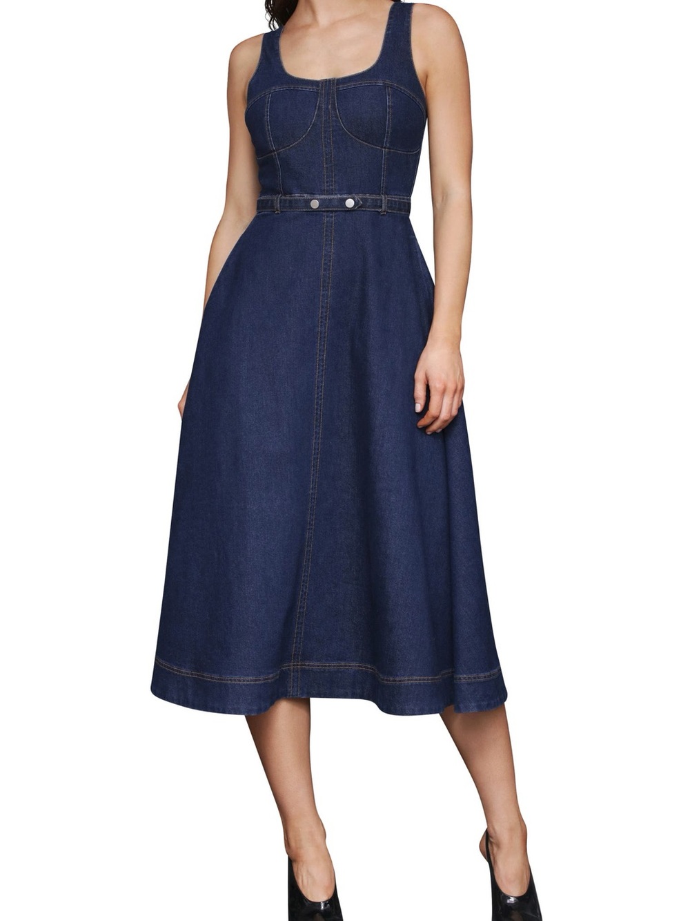 Avec les Filles Belted Bustier Denim Dress